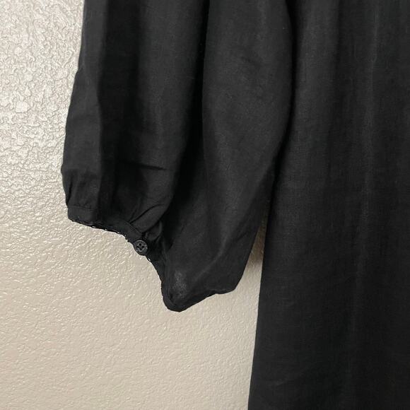 Lauren Ralph Lauren Top Womens 3X Black Linen Floral Embroidered Tunic Boho - Picture 9 of 11